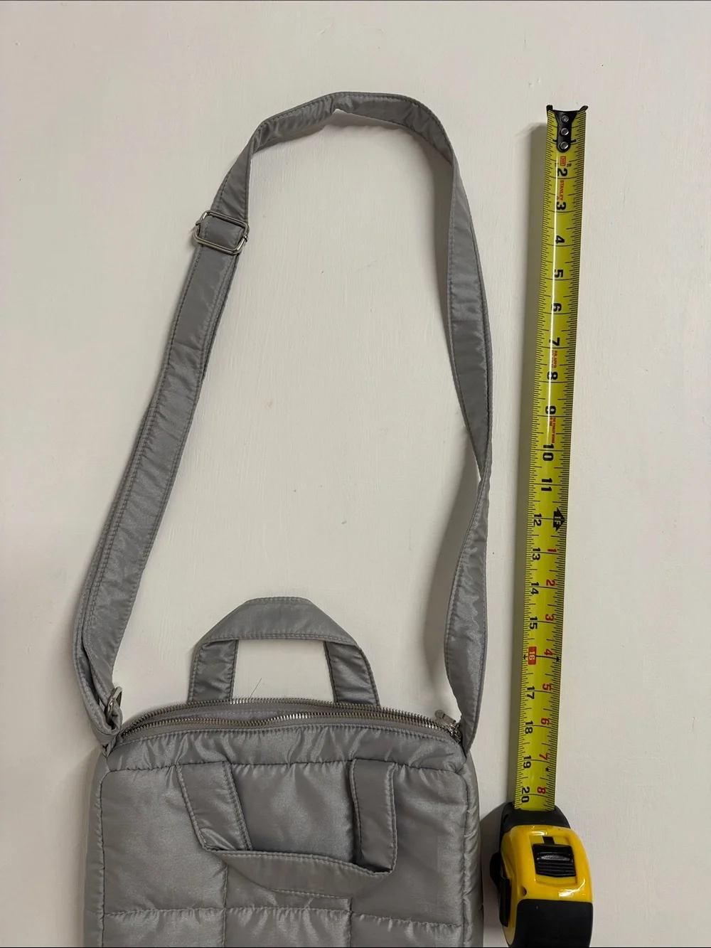 Quilted puffer silver Light Gray Crossbody Tote Bag